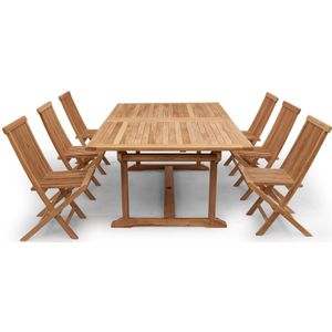 Teakea - Teak Tuinset Summer  | Uitschuifbare tuintafel Rechthoekig | 6 Tenerif Vouwbare Tuinstoelen