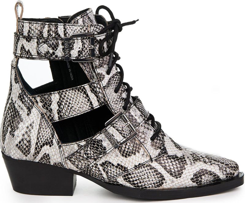 Bronx - Jacky Jo - Enkellaarsjes - Wit met Zwart - Echt Leer - Casual