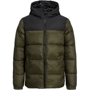 JACK & JONES JUNIOR Gewatteerde Winterjas JJETOBY van Gerecycled Polyester Donkergroen/Zwart