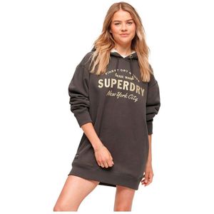 Superdry Luxe Metallic Logo Hood Korte Jurk Met Lange Mouwen