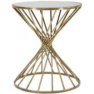 Dmora Ronde Salontafel Ijzer En Mdf En Glas Gouden Kleur Maten: 42x42x50 Cm