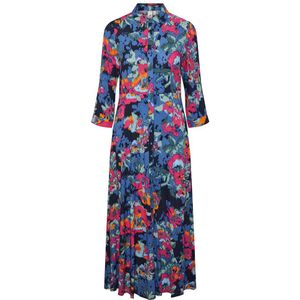 Y.A.S Gebloemde Maxi Blousejurk YASSAVANNA Donkerblauw/Fuchsia/Oranje/Groen