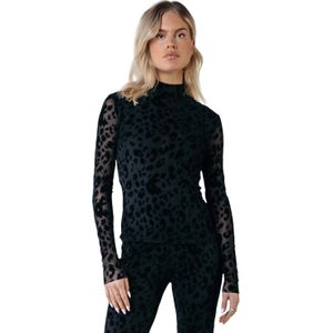 Neyo Leopard Flock Mesh Turtleneck Top