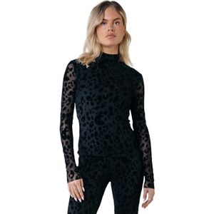 Neyo - Leopard Flock Mesh Turtleneck Top - Zwart