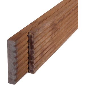 Hardhouten geprofileerde vlonderplank - afm. 2,5 x 14,5 cm - lengte 430 cm