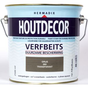 Hermadix houtdecor verfbeits, transparant, nr. 660 grijs, blik 2,5 liter
