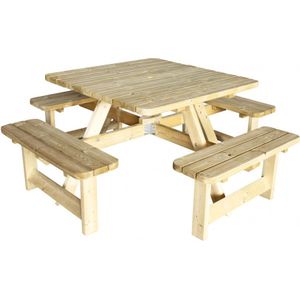 Vierkante picknicktafel - afm. 220 x 220  - geimpregneerd grenen