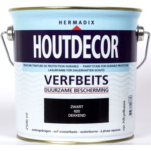 Hermadix houtdecor verfbeits, dekkend, nr. 620 zwart, blik 2,5 liter