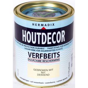 Hermadix houtdecor verfbeits, dekkend, nr. 601 gebroken wit, blik 0,75 liter