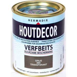 Hermadix houtdecor verfbeits, transparant, nr. 660 grijs, blik 0,75 liter