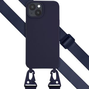 Selencia Siliconen hoesje met afneembaar koord voor de Apple iPhone 15 - Donkerblauw