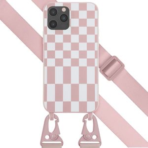 Selencia Siliconen design hoesje met afneembaar koord voor de iPhone 12 (Pro) - Irregular Check Sand Pink