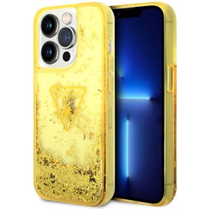 Guess Liquid Glitter Backcover voor de iPhone 14 Pro - Geel