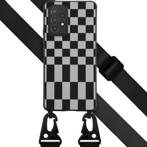 Selencia Siliconen design hoesje met afneembaar koord voor de Samsung Galaxy A53 - Irregular Check Black