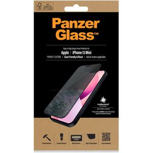 PanzerGlass Case Friendly Privacy Anti-Bacterial Screenprotector voor de iPhone 13 Mini - Zwart