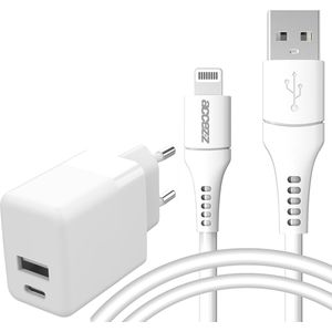 Accezz Wall Charger met Lightning naar USB kabel voor de iPhone SE (2022) - Oplader - MFi certificering - 20 Watt - 1 meter - Wit