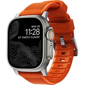 Nomad Rugged band FKM voor de Apple Watch Series 1-10 / SE / Ultra (2) - 42/44/45/46/49 mm - Zilver/Oranje