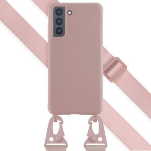 Selencia Siliconen hoesje met afneembaar koord voor de Samsung Galaxy S21 FE - Sand Pink