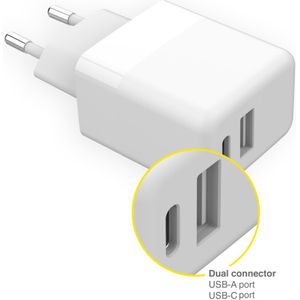 Accezz Wall Charger voor de iPhone SE (2016) - Oplader - USB-C en USB aansluiting - Power Delivery - 20 Watt - Wit