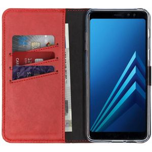 Selencia Echt Lederen Bookcase voor Samsung Galaxy A8 (2018) - Rood