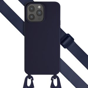 Selencia Siliconen hoesje met afneembaar koord voor de iPhone 15 Pro Max - Donkerblauw