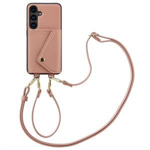 Selencia Sera Telefoonhoes met Koord en Envelop Pashouder voor de Samsung Galaxy S24 - Old Pink