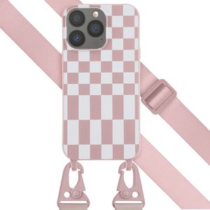 Selencia Siliconen design hoesje met afneembaar koord voor de iPhone 13 Pro - Irregular Check Sand Pink