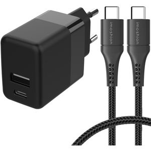 iMoshion Wall Charger met USB-C naar USB-C kabel - Oplader - Gevlochten textiel - 20 Watt - 0,25 meter - Zwart