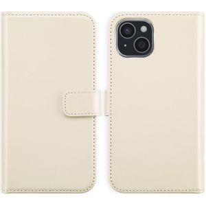 Selencia Echt Lederen Bookcase voor de Apple iPhone 15 - Greige