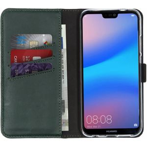 Selencia Echt Lederen Bookcase voor Huawei P20 Lite - Groen