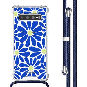 imoshion Design hoesje met koord voor de Samsung Galaxy S10 - Cobalt Blue Flowers Connect