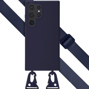 Selencia Siliconen hoesje met afneembaar koord voor de Samsung Galaxy S24 Ultra - Donkerblauw