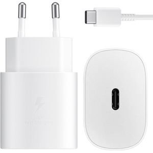 Samsung Oplaadbundel | Originele USB-C naar USB-C kabel - 1 meter - 25 Watt - Wit + Originele Fast Charging Adapter USB-C Oplader - In Fabrieksverpakking - 25 Watt - Wit