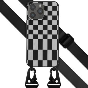 Selencia Siliconen design hoesje met afneembaar koord voor de iPhone 14 Pro Max - Irregular Check Black