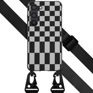 Selencia Siliconen design hoesje met afneembaar koord voor de Samsung Galaxy S23 - Irregular Check Black