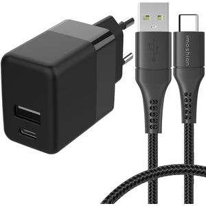 iMoshion Wall Charger met USB-C naar USB kabel - Oplader - Gevlochten textiel - 20 Watt - 0,25 meter - Zwart