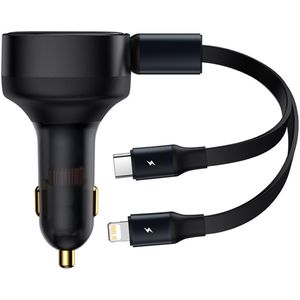 Baseus Enjoyment 2-in-1 | Fast Charge Autolader met uittrekbare USB-C- en Lightningkabel