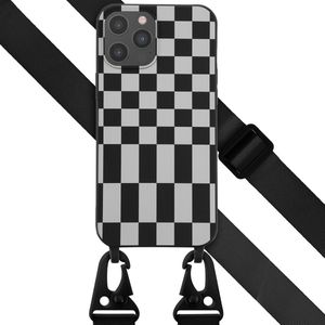 Selencia Siliconen design hoesje met afneembaar koord voor de Apple iPhone 12 Pro Max - Irregular Check Black