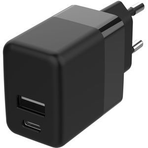 Accezz Wall Charger voor de iPhone 12 Mini - Oplader - USB-C en USB aansluiting - Power Delivery - 20 Watt - Zwart