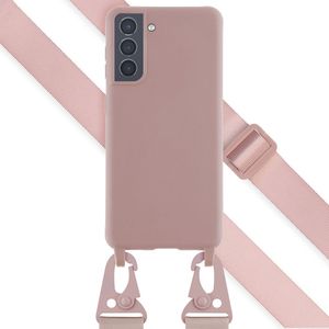 Selencia Siliconen hoesje met afneembaar koord voor de Samsung Galaxy S21 - Sand Pink
