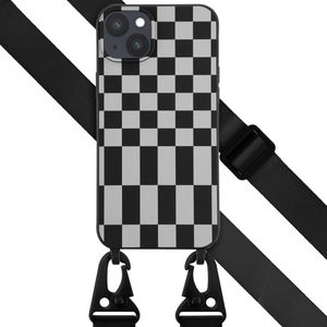 Selencia Siliconen design hoesje met afneembaar koord voor de iPhone 14 Plus - Irregular Check Black