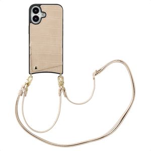Selencia Nova Croco Telefoonhoes met Koord en Pashouder voor de Apple iPhone 16 - Beige