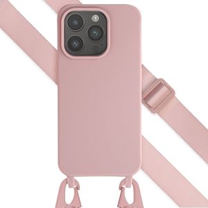 Selencia Siliconen hoesje met afneembaar koord voor de iPhone 15 Pro - Sand Pink