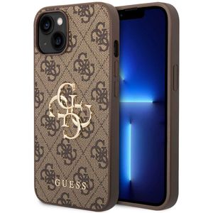 Guess 4G Metal Logo Backcover voor de iPhone 15 - Bruin