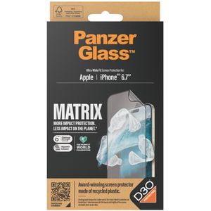 PanzerGlass Matrix Recycled Ultra-Wide Fit Anti-Bacterial Screenprotector incl. applicator voor de iPhone 15 Plus