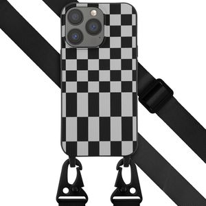 Selencia Siliconen design hoesje met afneembaar koord voor de iPhone 13 Pro - Irregular Check Black