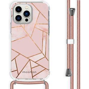 iMoshion Design hoesje met koord voor de iPhone 14 Pro Max - Grafisch Koper - Roze / Goud