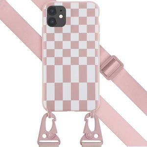 Selencia Siliconen design hoesje met afneembaar koord voor de iPhone 11 - Irregular Check Sand Pink