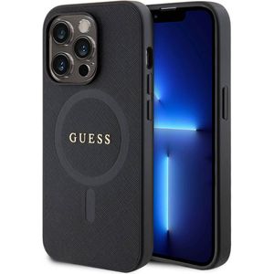 Guess Saffiano Backcover MagSafe voor de iPhone 15 Pro Max - Zwart