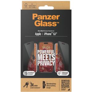 PanzerGlass Privacy Ultra-Wide Fit Anti-Bacterial Screenprotector incl. applicator voor de iPhone 15